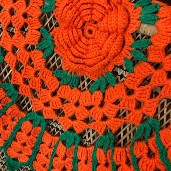 70's XL Orange/Green Large Couch Protector - Handmade Doilie - Furniture Cover - Picture 7 of 10